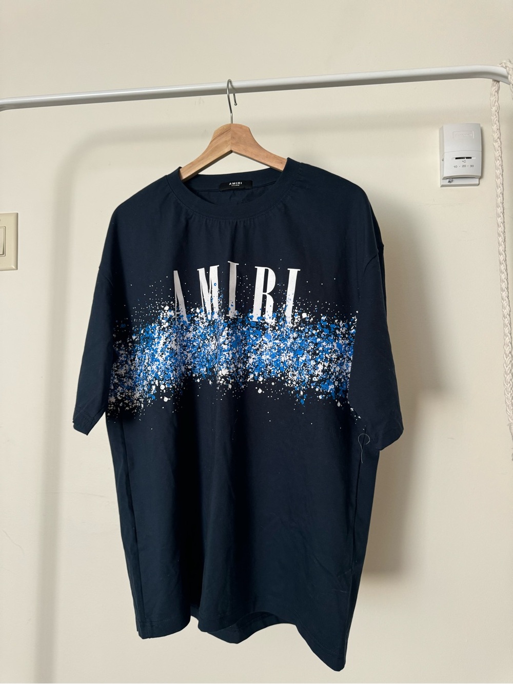 AMIRI Navy Blue Paint Splatter Logo T-Shirt Oversized Graphic Luxury Streetwear